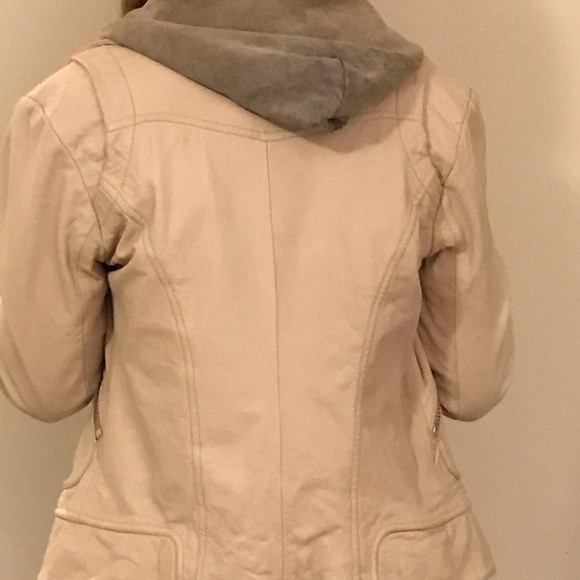COPY - Cream leather hoodie jacket. - Picture 4 of 12